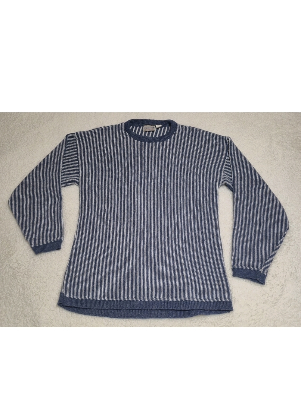 American Spirit Sweater Blue White Stripe Cotton Made In USA Men Size XL VTG